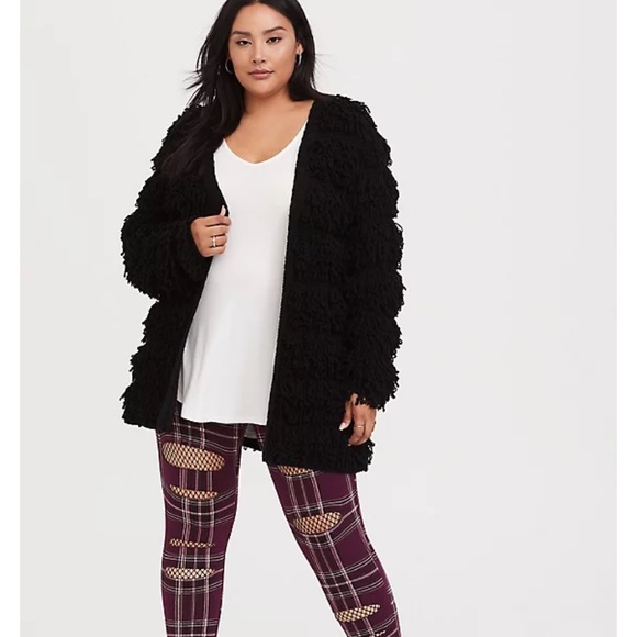 BLACK LOOP KNIT OPEN FRONT CARDIGAN - Picture 1 of 12
